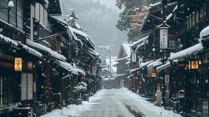 Beautiful winter in asia traditional with snow