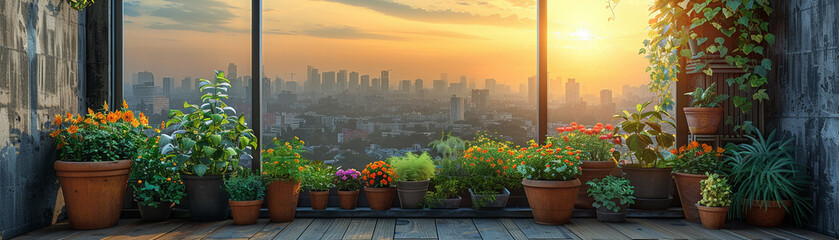 Images depicting rooftop gardens, balcony planters, community gardens, and indoor gardening setups.
