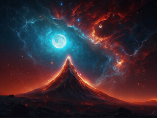 Cosmic inspired background, flaming corals, vibrant colors, ethereal atmosphere, star clusters, nebulae, galaxies, cosmic dust, space elements, radiant glow, astral patterns, art High definition digit