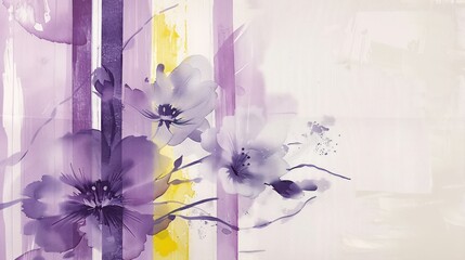 Flower decorations and golden splashes enhance this watercolor purple background.
