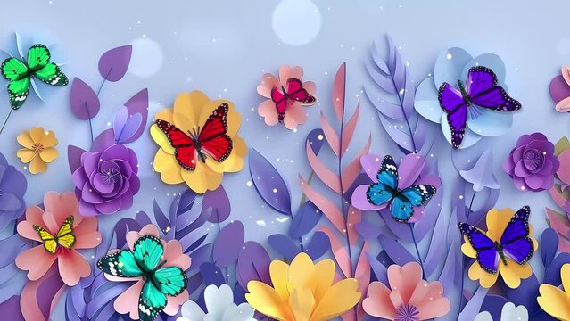 seamless repeating flower border blue purple orange. seamless looping overlay 4k virtual video animation background