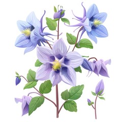 Flat Design, Beautiful Columbine Flower Illustration, Vector Style.
