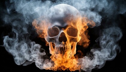 burning skull with smoke wallpaper texted hyperrealistic high detailed smoke burning column forming an semi transparent ethereal skull's shaped atomic 