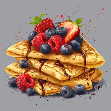 Flat Design, Delicious Crepes Food Illustration, Vector Style.