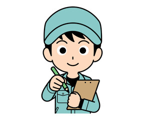 メモする作業員の男性