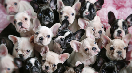 Cute French Bulldog puppies wallpaper background looking up at camera