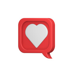 a red speech bubble with a white heart in it