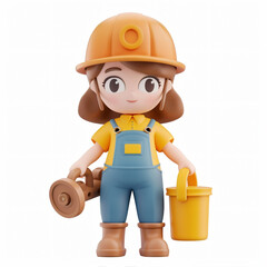 3d render icon of girl workers cartoon plastic generated AI