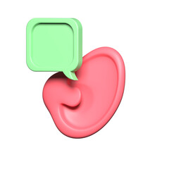 a pink and green ear with a speech bubble
