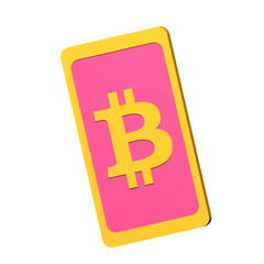 a pink and yellow bitcoin card with a yellow bitcoin on it
