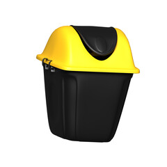 a yellow and black trash can with a black lid