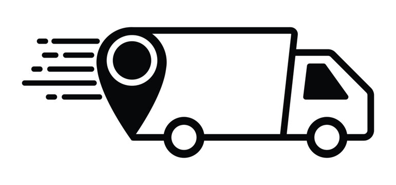 recommend clip art: Fast shipping delivery truck. express delivery van with map icon. transparent vector symbol for transportation apps and websites.