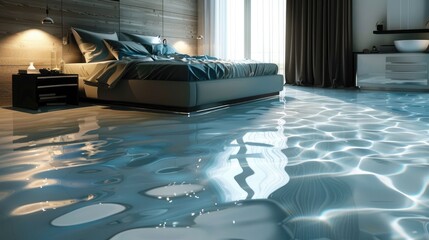 Modern bedroom with epoxy floor, modern house style.
Generative AI