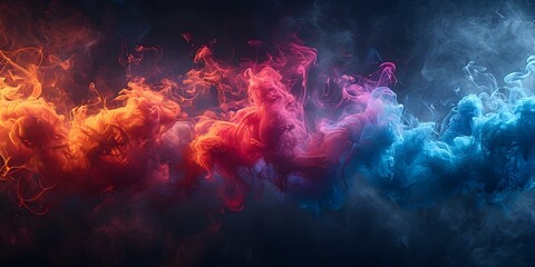 Fototapeta na wymiar Dynamic Blue and Red Smoke on Black Background Evoking a Boxing Match or Police Digital Banner Design. Concept Colorful Smoke, Boxing Match, Police Theme, Dynamic Design, Digital Banner