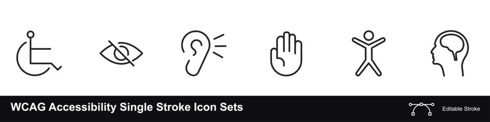WCAG Accessibility Single Stroke Icon Sets - obrazy, fototapety, plakaty