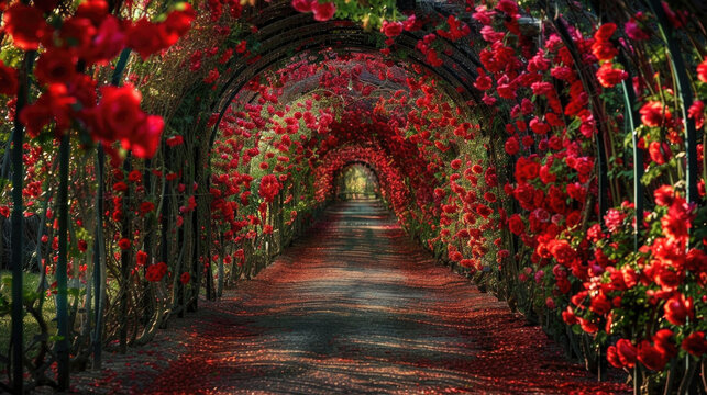 Fototapeta Mesmerizing tunnel created with vibrant roses
