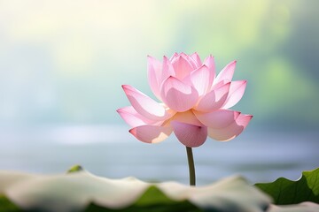 A pink flower is standing in a pond