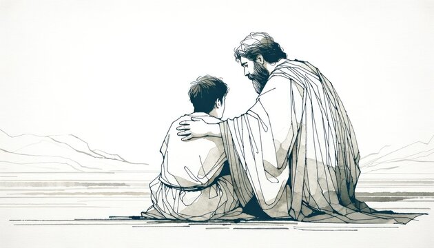 Parable of the Prodigal Son. The Return of the Prodigal Son. Digital illustration.