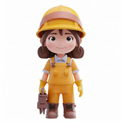 3d render icon of girl workers cartoon plastic generated AI