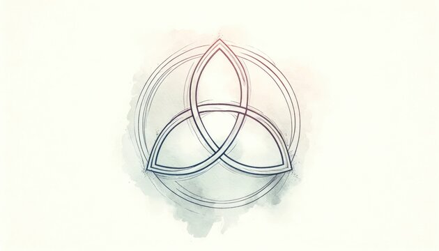 Triquetra. Holy Trinity symbol. Sacred geometry symbol on white background. Vector illustration. Watercolor style.