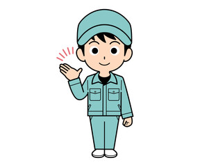 案内する作業員の男性