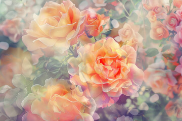 Blooming delicate roses on a festive floral background - obrazy, fototapety, plakaty