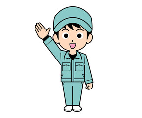 手を上げる作業員の男性