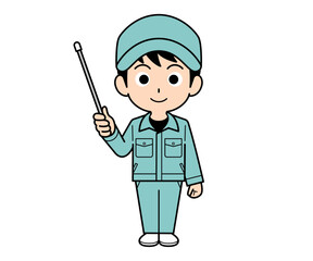 指し棒を持つ作業員の男性