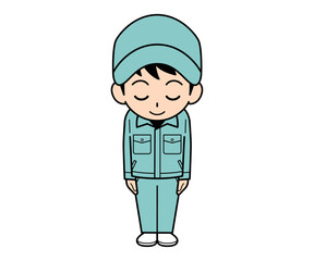 お辞儀をする作業員の男性
