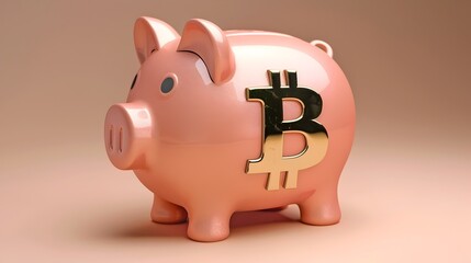 Piggy Bank with Bitcoin Slot Symbolizing Cryptocurrency Savings and Personal Finance