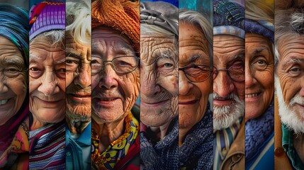 Vibrant Collage of Diverse Elderly Faces Celebrating Unity and Beauty Across Cultures