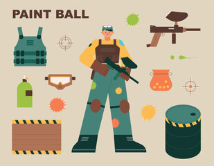 A set of people wearing paintball survival game equipment and game equipment. - 769342784