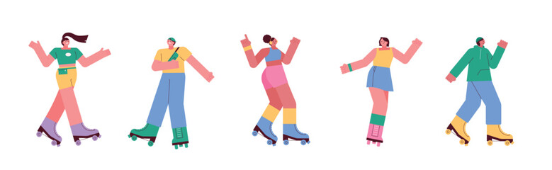 People riding roller skates. flat design style vector illustration. - 769342785
