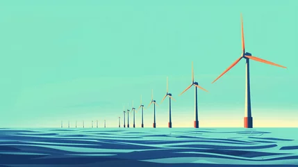 Fototapeten Wind turbine farm on blue background and ocean. © ProstoSvet