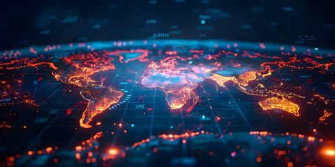 Mapping the Growth: A Digital World Map with Animated Population Numbers. Concept Data Visualization, Digital Maps, Population Growth, Animated Infographics, Global Statistics - obrazy, fototapety, plakaty