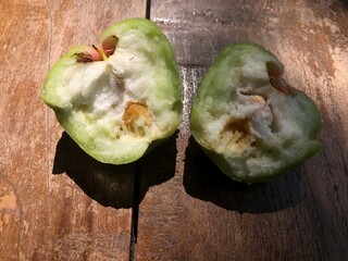 close up of split water guava fruit