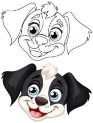 Poster Cartoon puppy faces in sketch and color versions. © GraphicsRF