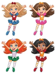 Dekokissen Four happy animated girls jumping with excitement. © GraphicsRF