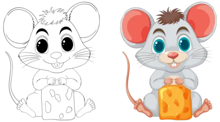 Poster Kids Two cute mice illustrations, one holding cheese.