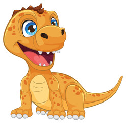 Cute, smiling cartoon dinosaur in a playful pose.