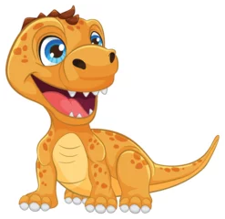 Photo sur Aluminium Enfants Cute, smiling cartoon dinosaur in a playful pose.