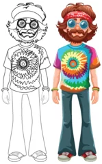 Poster Colorful hippie with tie-dye shirt and headband. © GraphicsRF