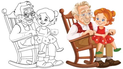 Türaufkleber Colorful and line art of grandparent with child © GraphicsRF