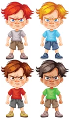 Fensteraufkleber Four cartoon boys with angry facial expressions. © GraphicsRF