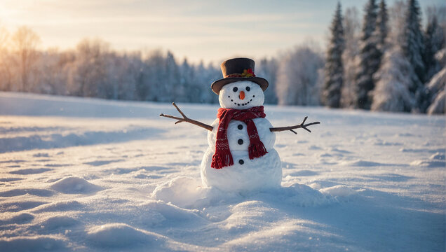 Happy snowman during the winter 