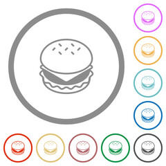 Cheeseburger flat icons with outlines