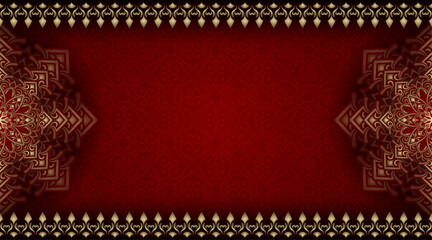 red luxury background, with gold mandala ornament	 - obrazy, fototapety, plakaty