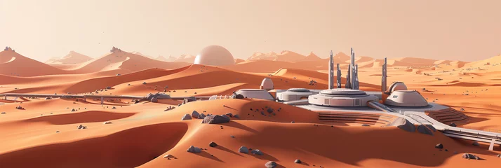 Poster Futuristic Mars Settlement with Domes and Antennas © aimired