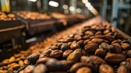 coffee beans background, Cocoa cultivation concept - obrazy, fototapety, plakaty