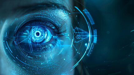 Insight into the Digital Frontier: A Human Eye with Futuristic Interface Overlay